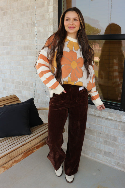 Rustic Fields Floral Oatmeal Sweater