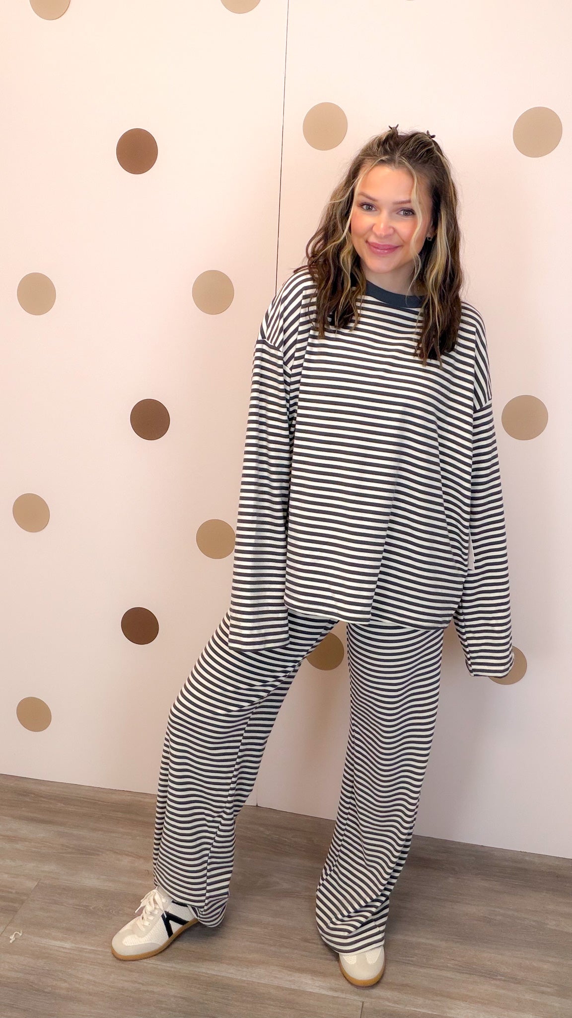 Glad To Make It Women's Grey Stripe Lounge Pants