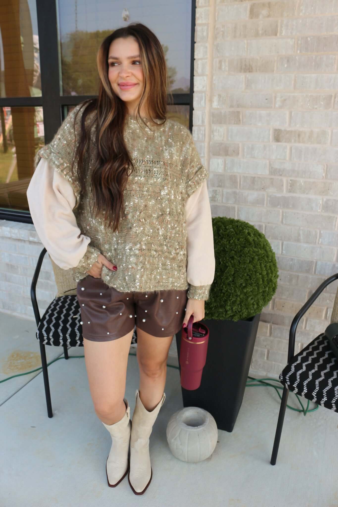 Here For The Facts Green Cream Sweater