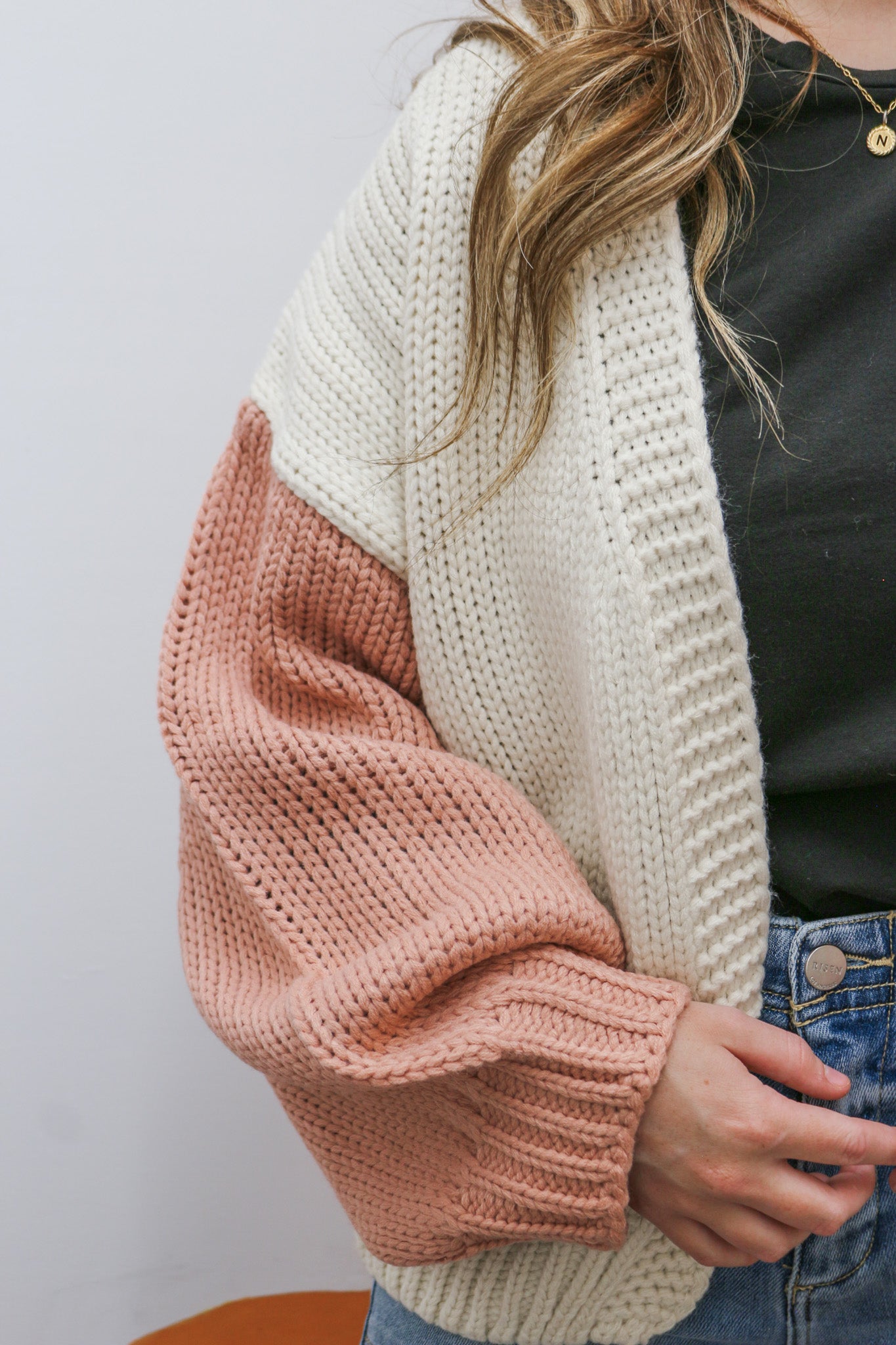 Cafe Errands Mauve Cream Sweater Cardigan