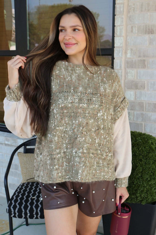 Here For The Facts Green Cream Sweater