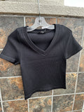 Make You Wonder Ribbed V-Neck Dynamic Tee