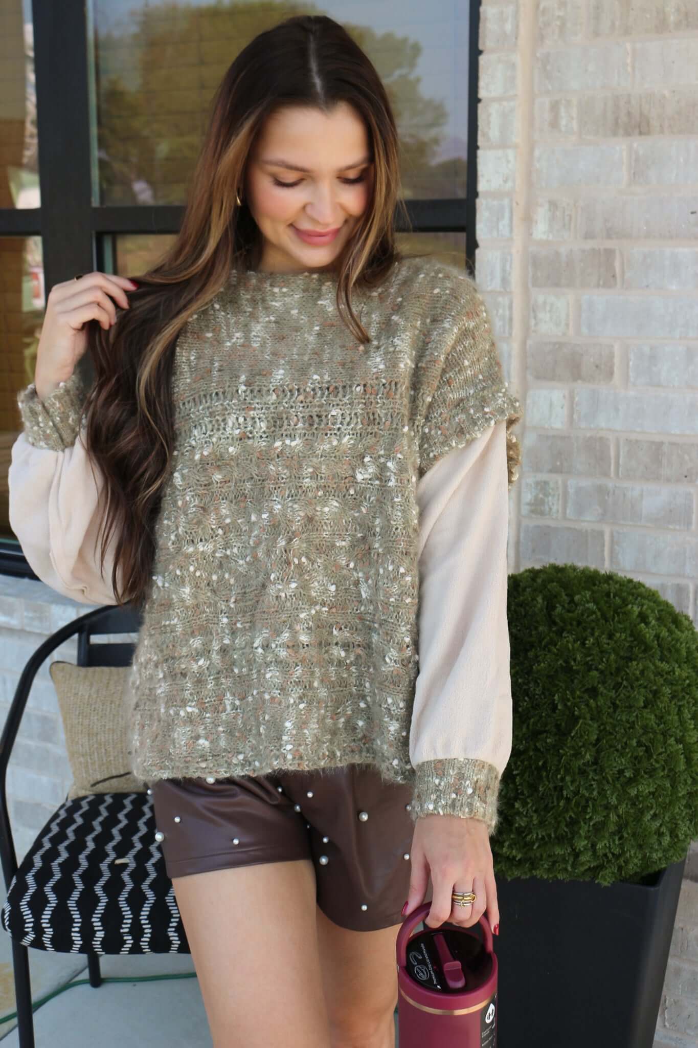 Here For The Facts Green Cream Sweater