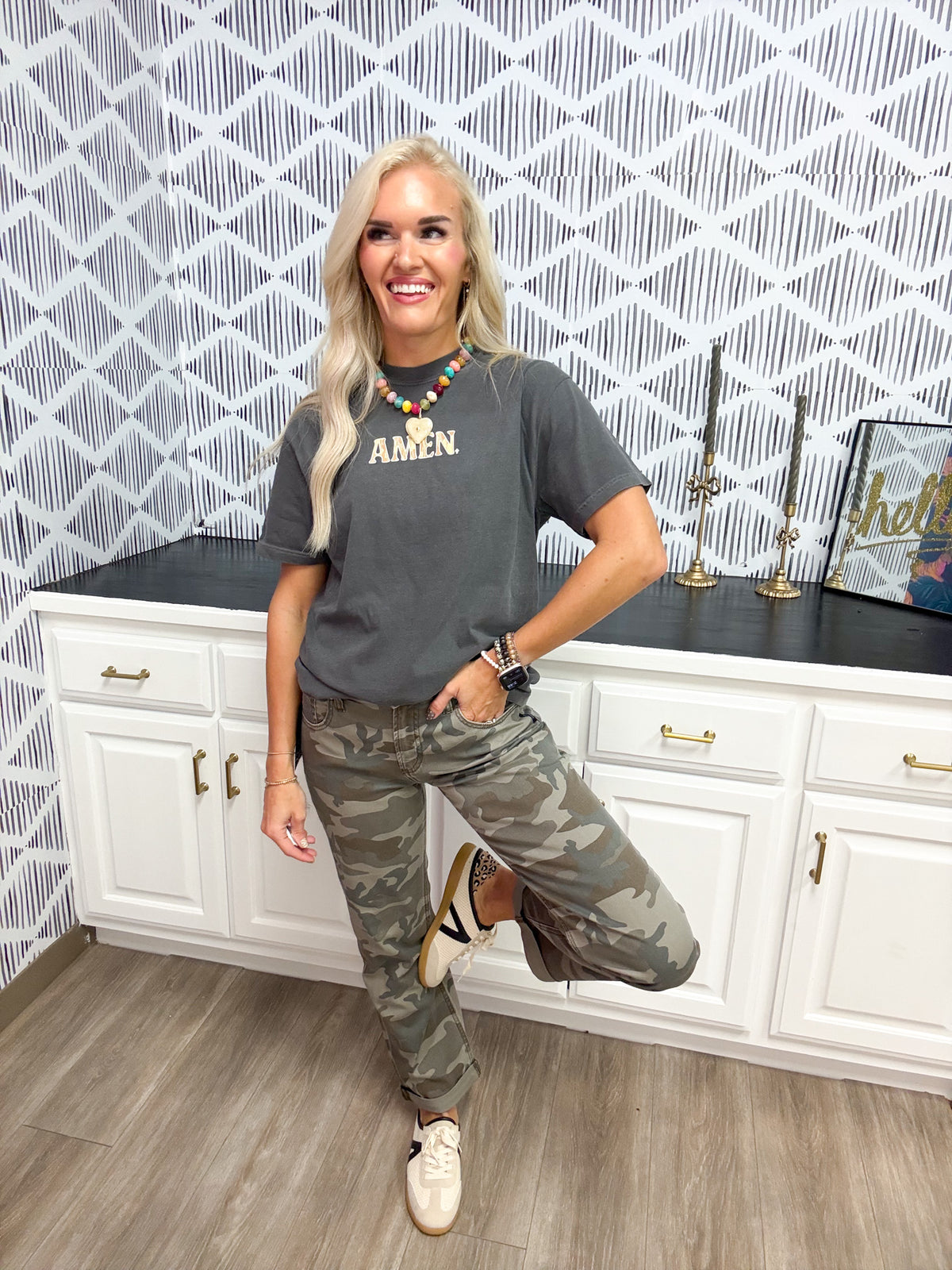Unisex Camo Amen Pepper Grey Tee