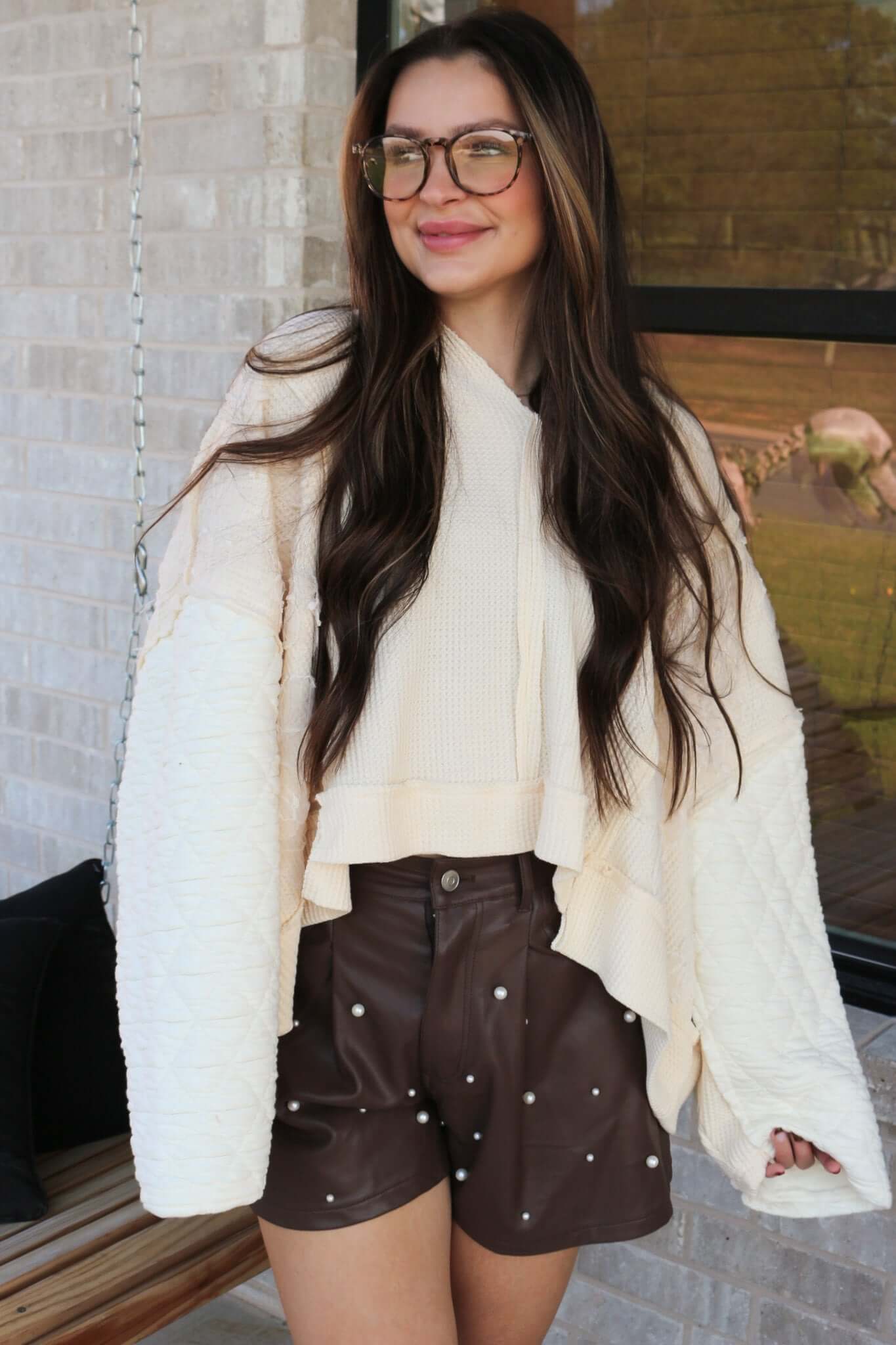 Got Your Attention Chocolate Brown Pearl Leather Shorts