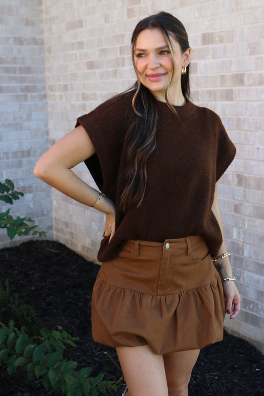 Full Of Joy Brown Denim Skirt