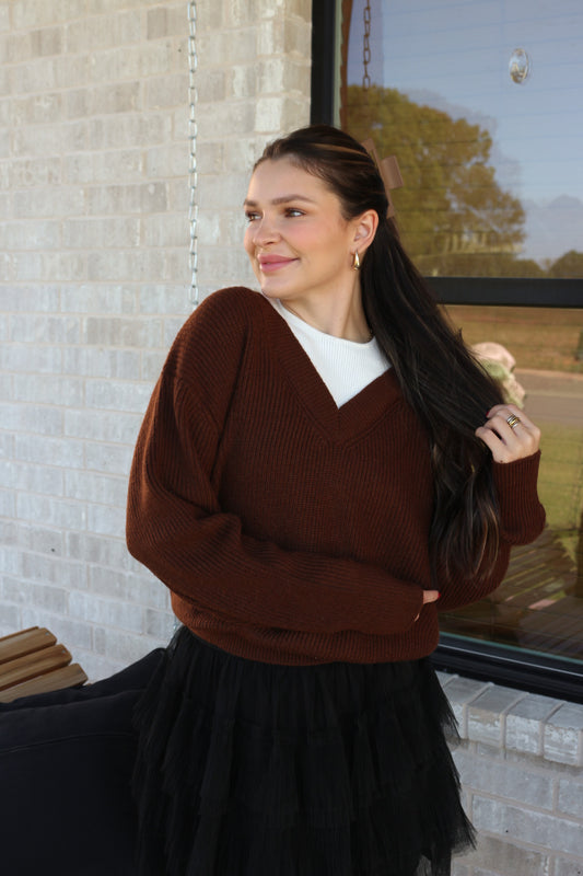 Double Dates Brown White Sweater