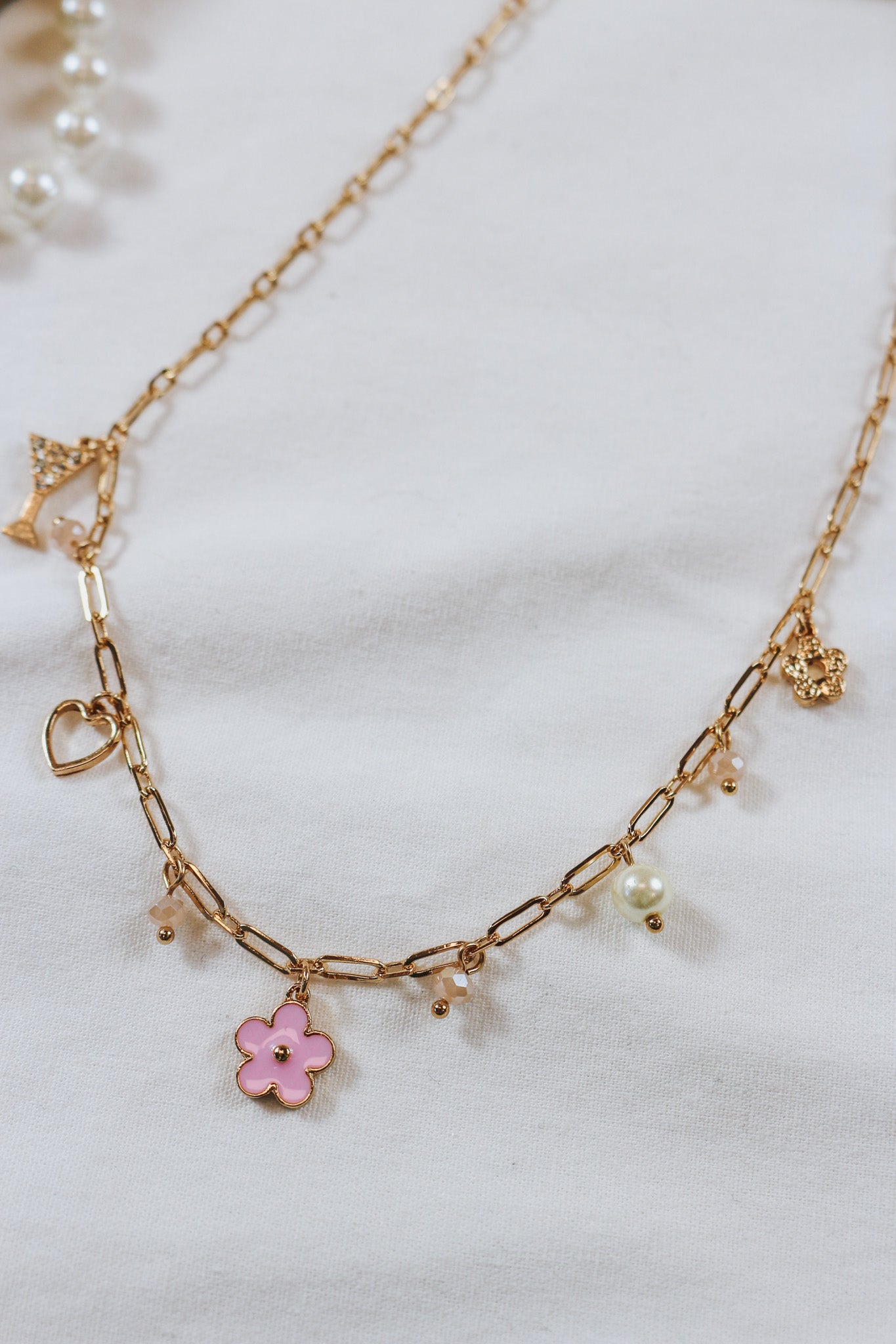 Water Resistant Gold Chain with Pink and Gold Flower Charms 16"-18" Necklace