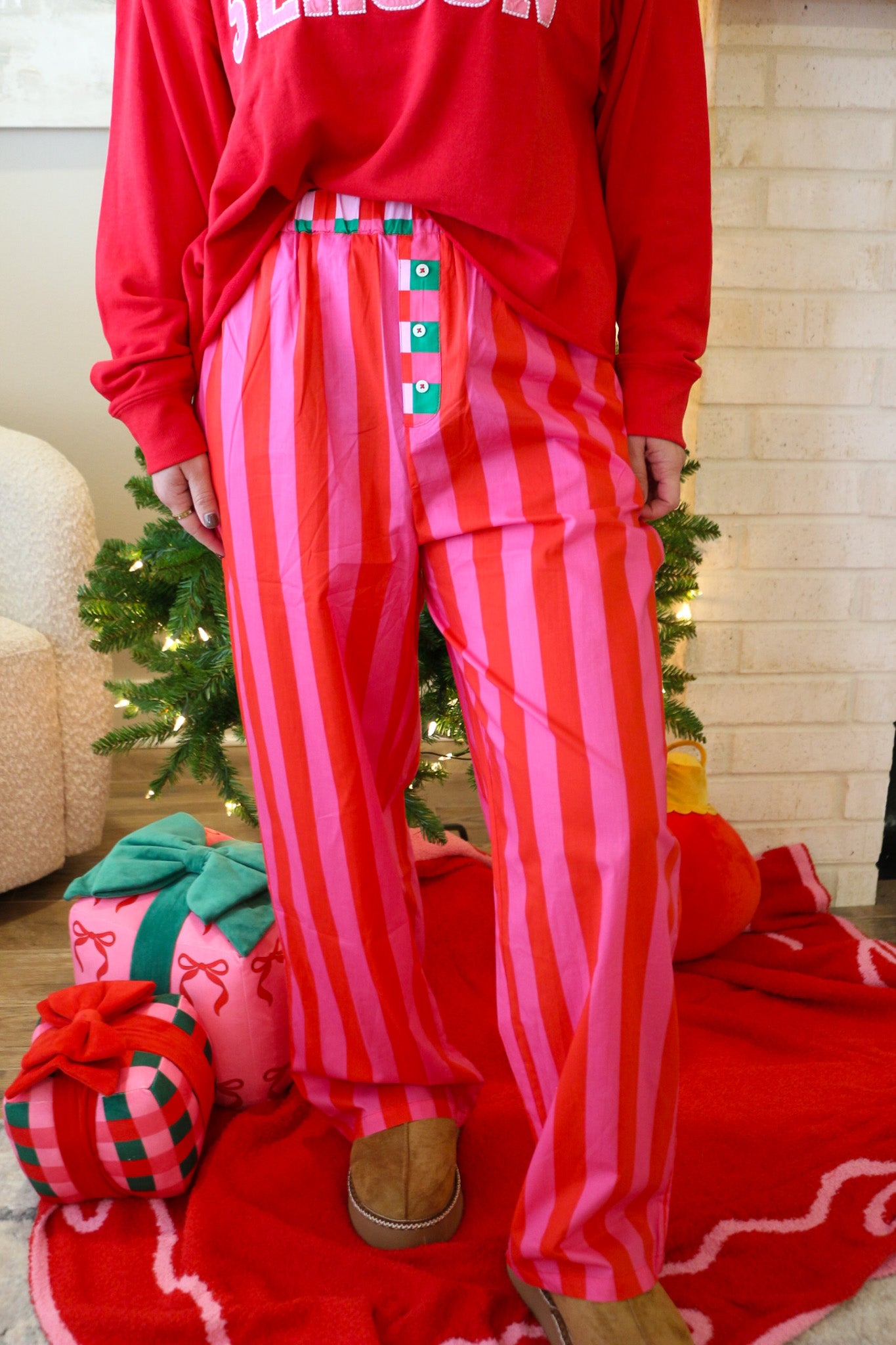 Festive Fun Pink Red Checkered PJ Pants