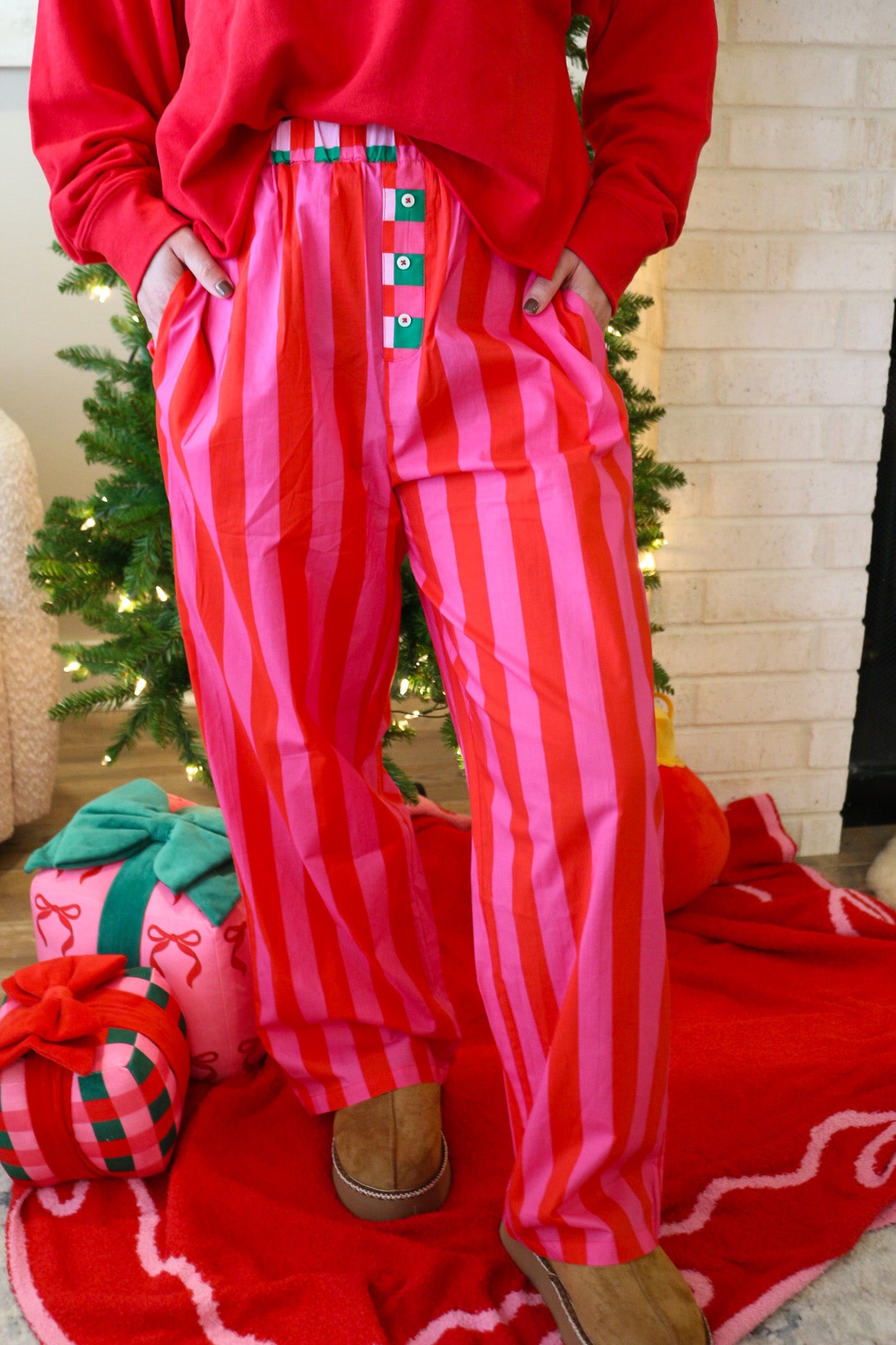 Festive Fun Pink Red Checkered PJ Pants