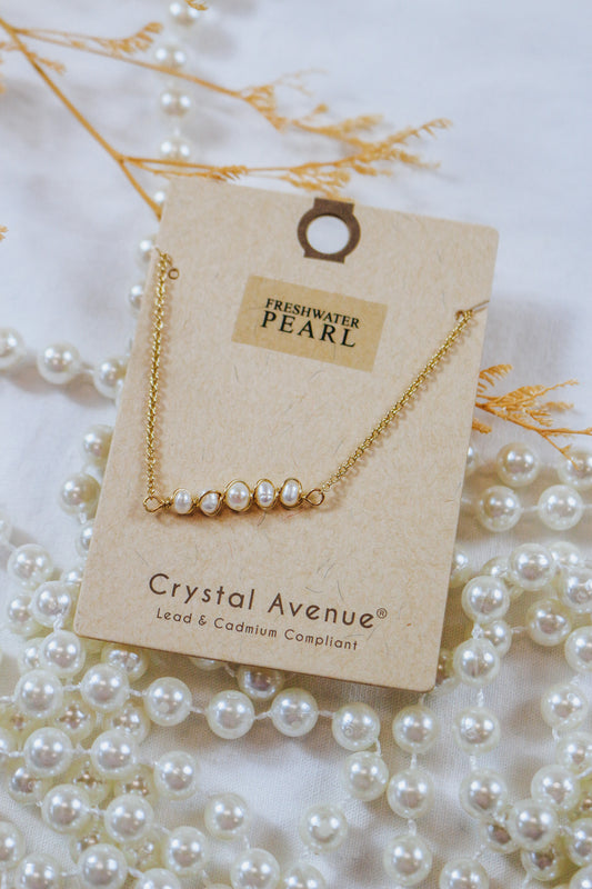 Gold Bar Pearl Pendant Necklace