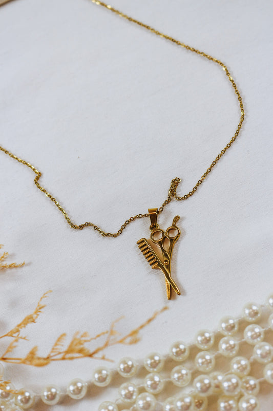 Gold Hairdresser Pendant Necklace