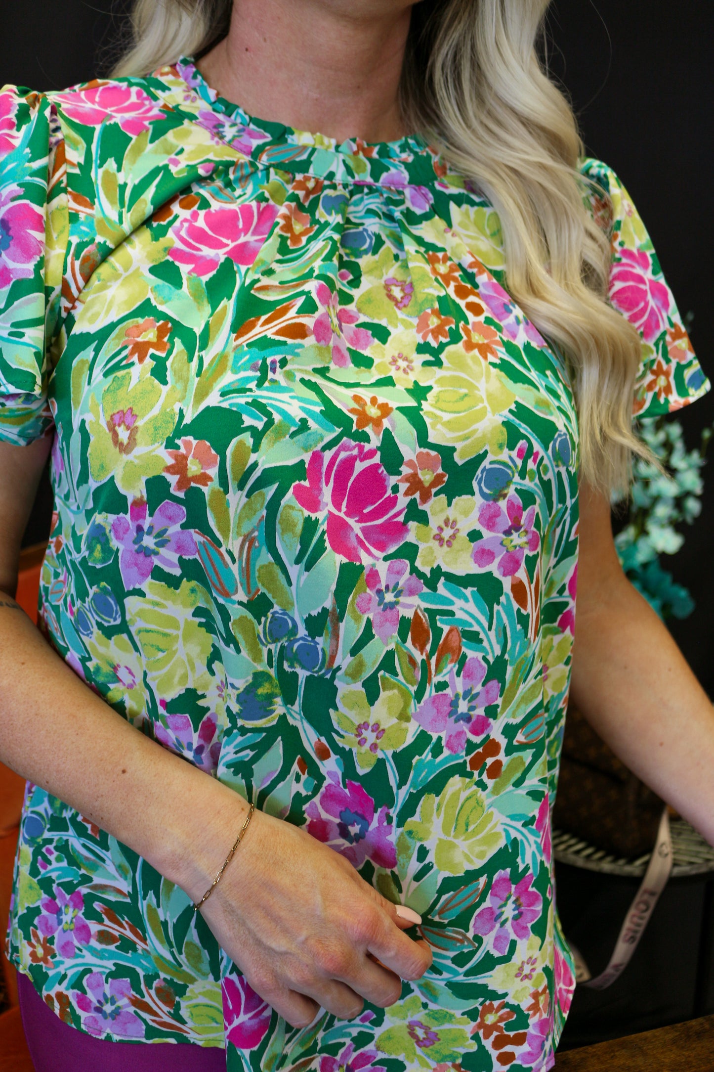 Garden Party Floral Kelly Green Blouse