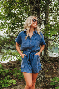 Freedom Rings Washed Navy Romper