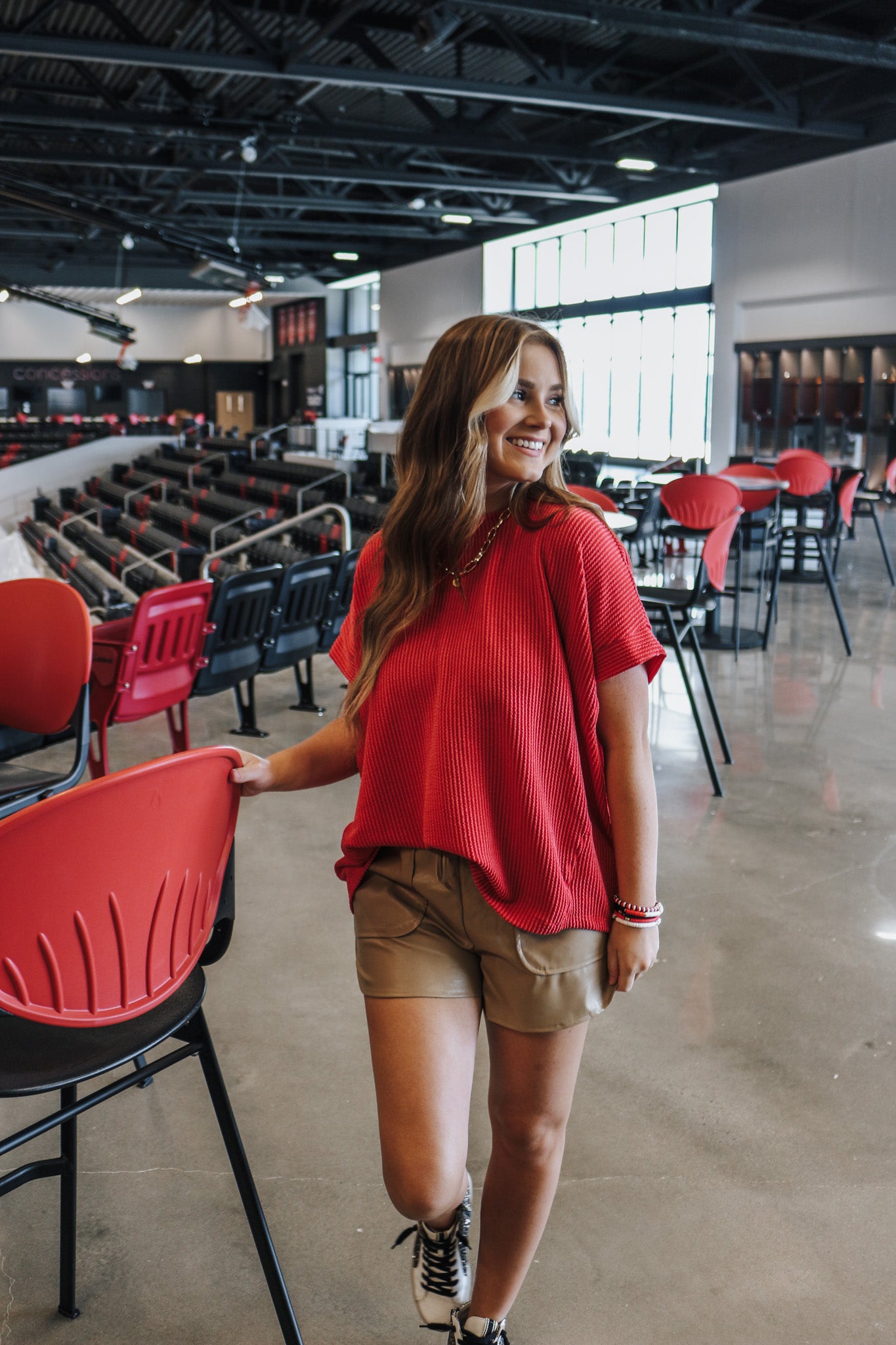 Just Go With It Red Ribbed Top