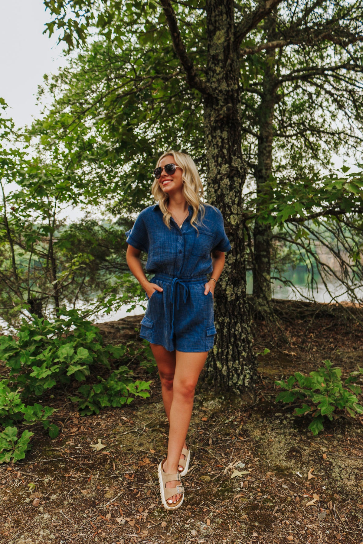 Freedom Rings Washed Navy Romper