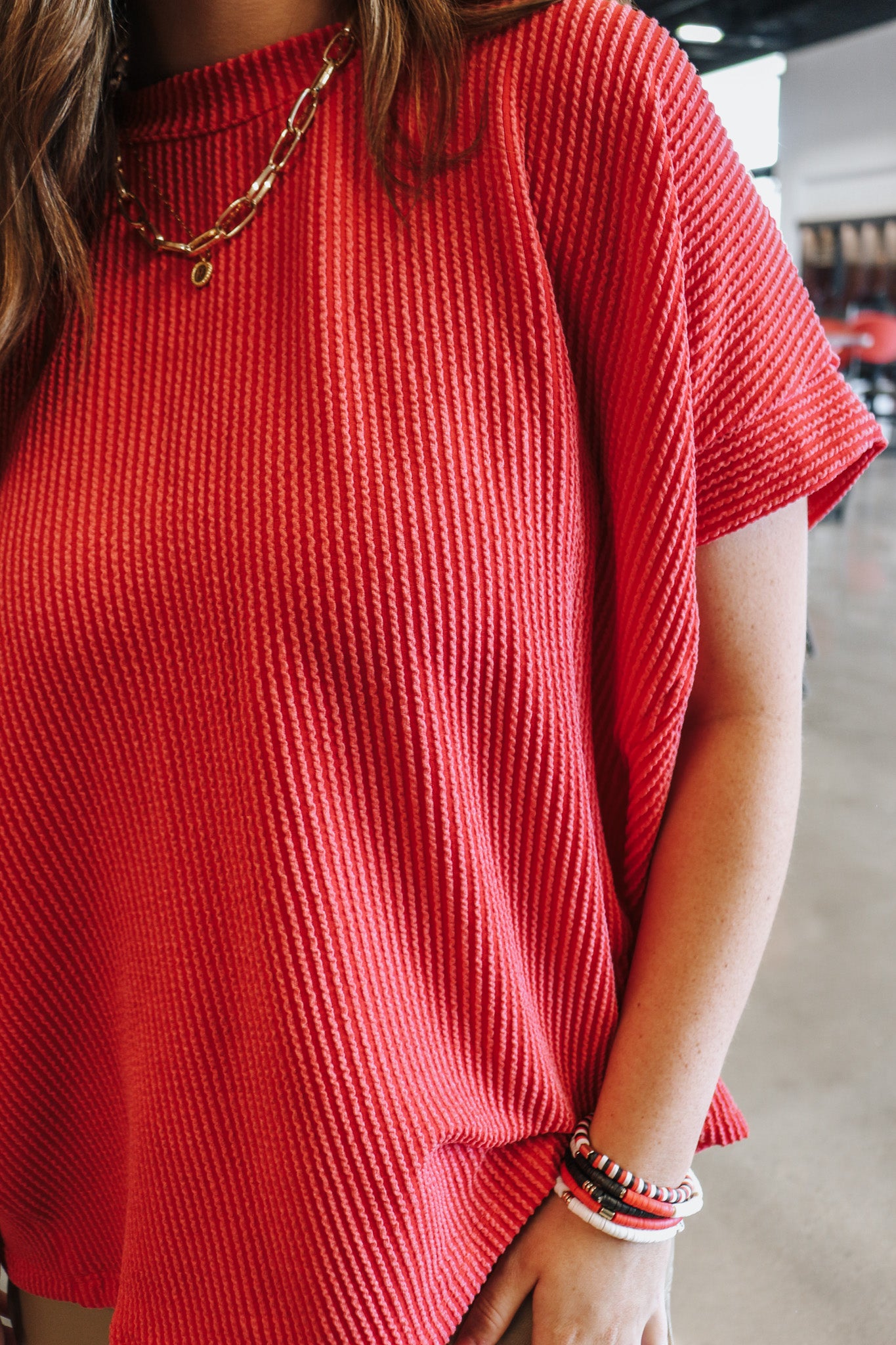 Just Go With It Red Ribbed Top