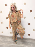 Boho Meadows Women's Mocha Floral Waffle Knit Top