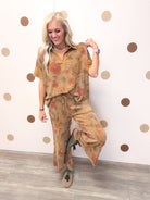 Boho Meadows Women's Mocha Floral Waffle Knit Pant