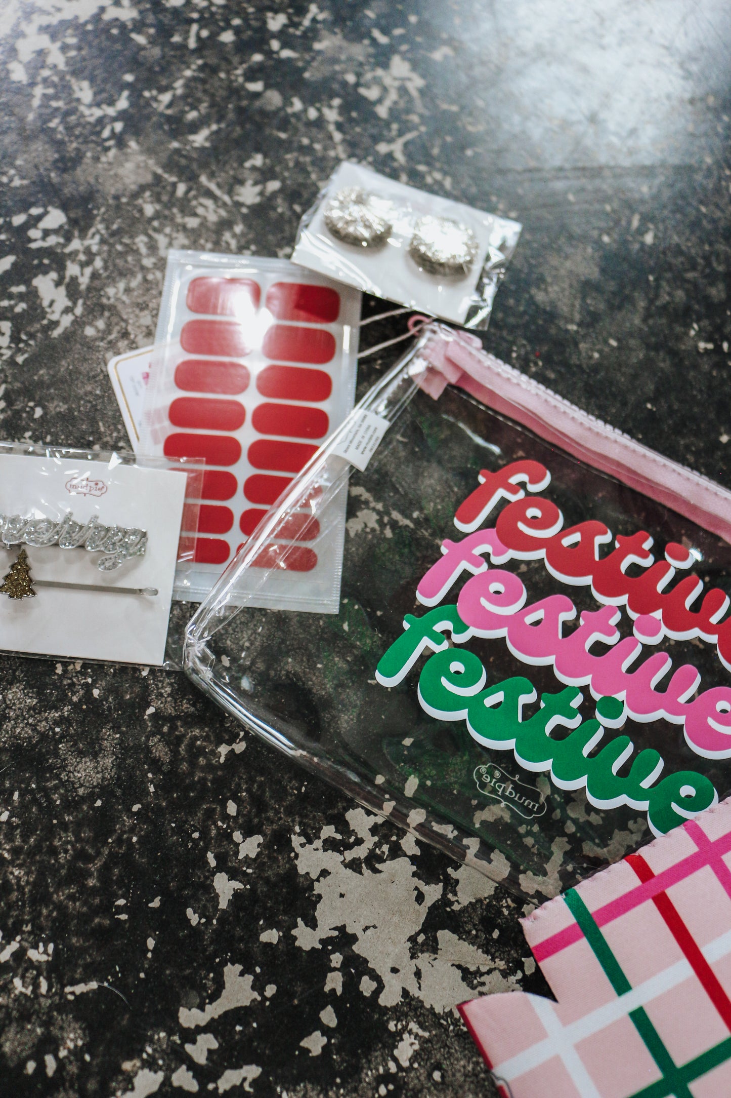 Festive Pink Christmas Sparkle Essentials Bag