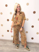 Boho Meadows Women's Mocha Floral Waffle Knit Top