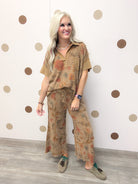 Boho Meadows Women's Mocha Floral Waffle Knit Top