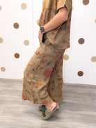 Boho Meadows Women's Mocha Floral Waffle Knit Pant