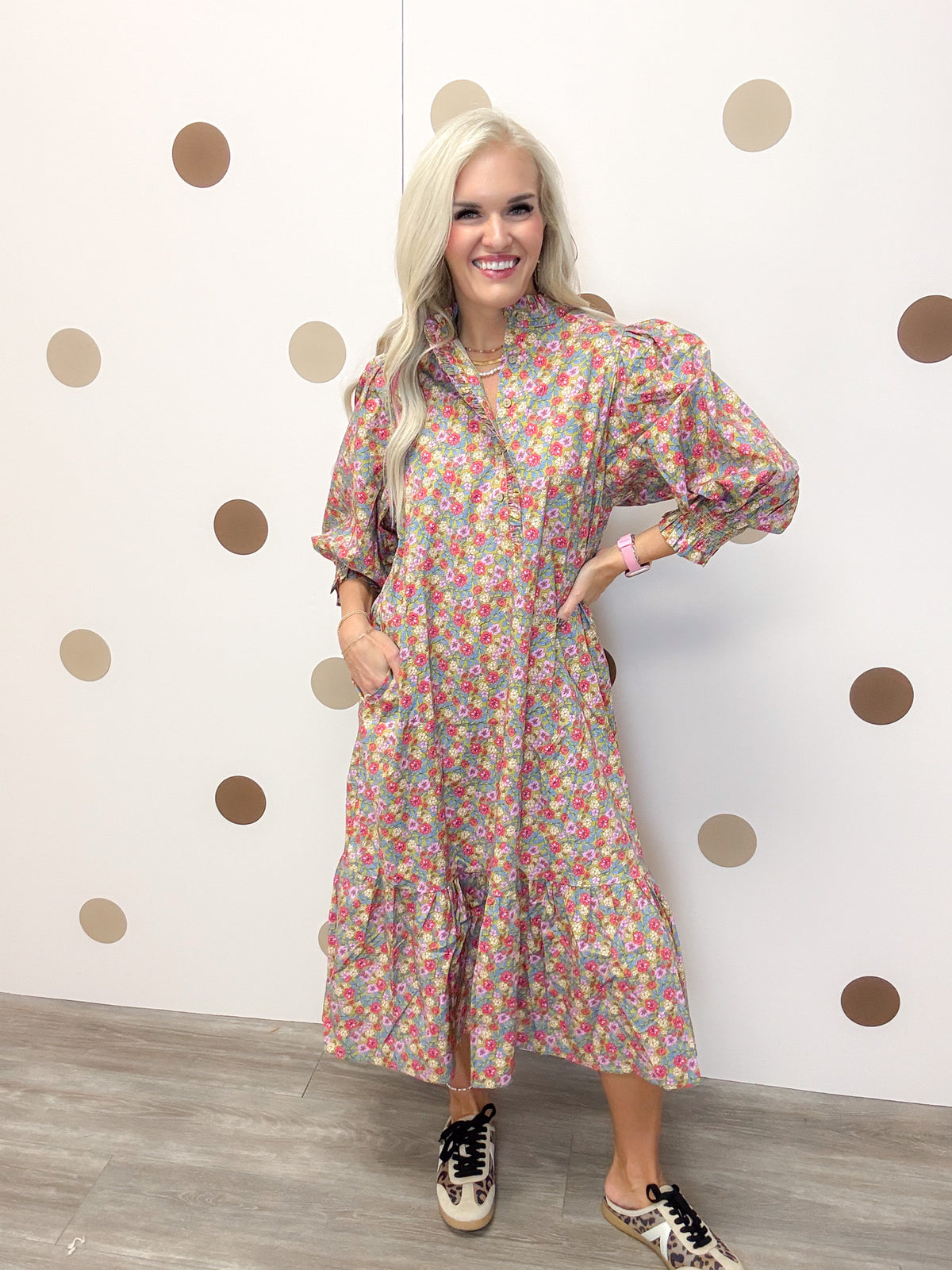 Open Fields Women's Sage Lilac Floral Dress