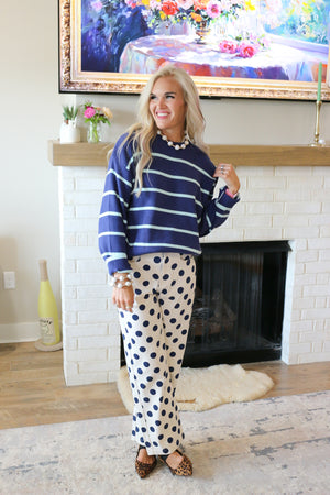 Super Admirable Navy Polka Dot Wide Leg Pant