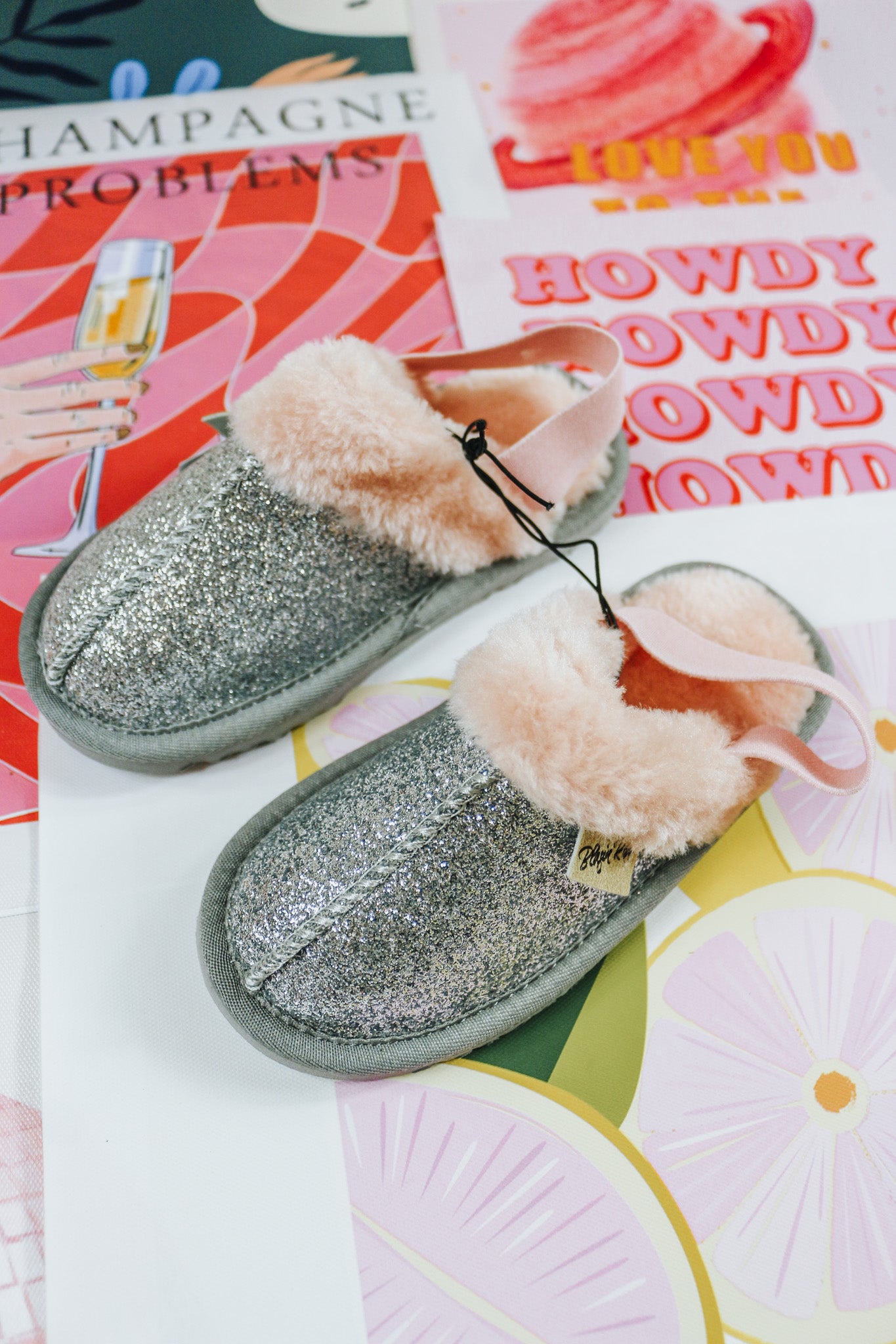 Kids Lola Silver Sparkly Slippers