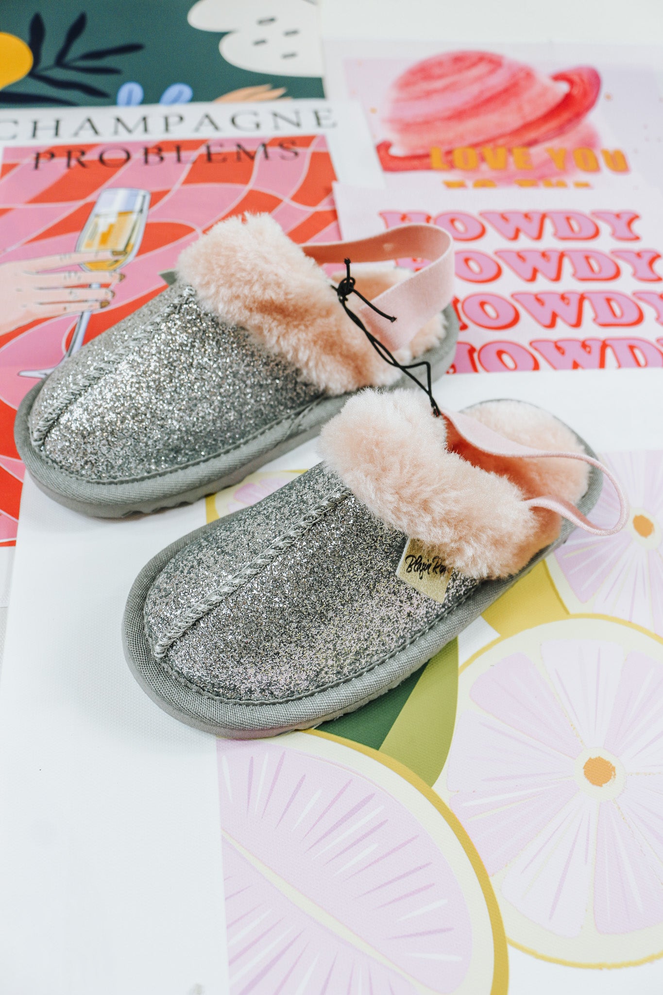 Kids Lola Silver Sparkly Slippers