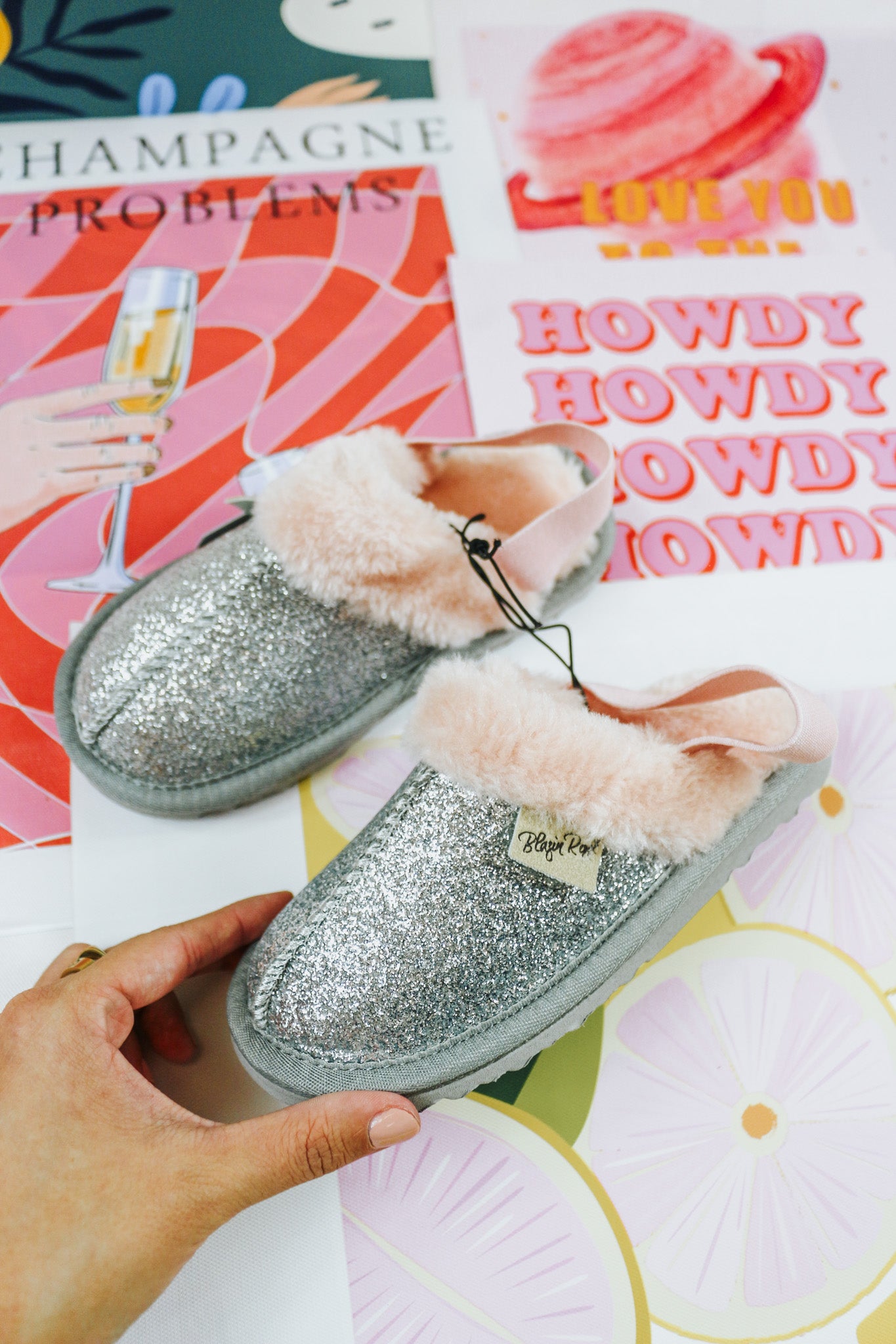 Kids Lola Silver Sparkly Slippers