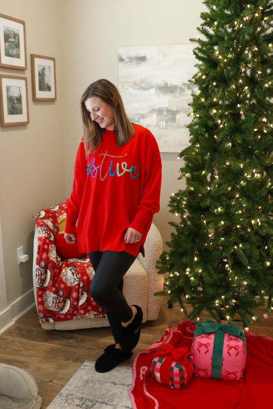 Red Festive Holiday Sparkle Sweater By Mud Pie