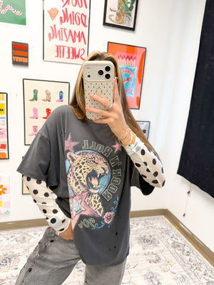 Rock N Roll Black Distressed Graphic Tee