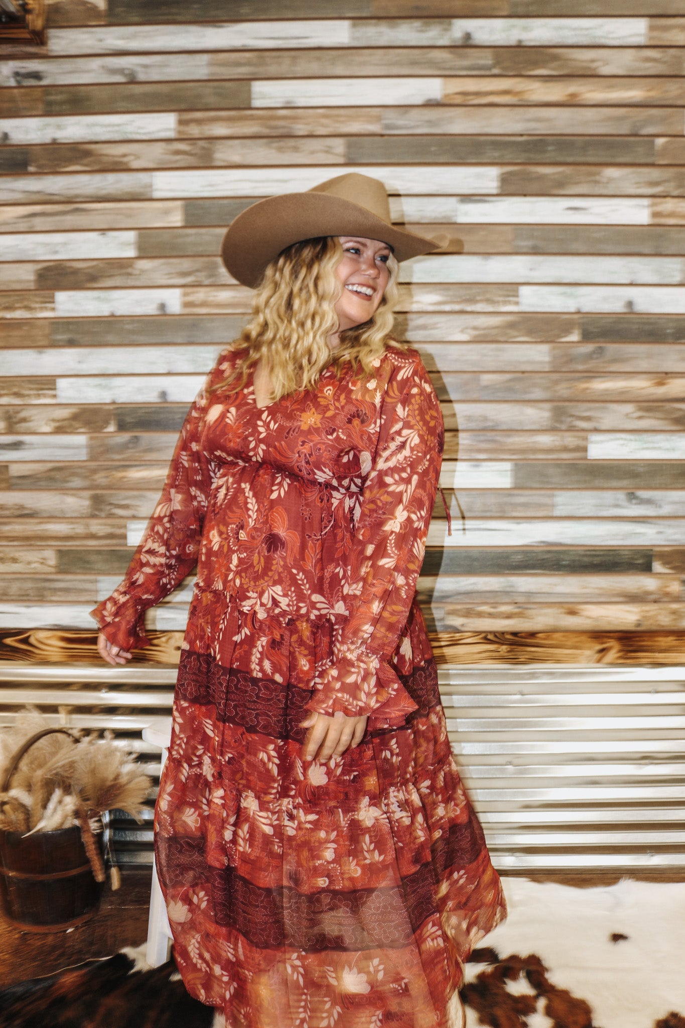 Fallin' For You Rust Floral Dress
