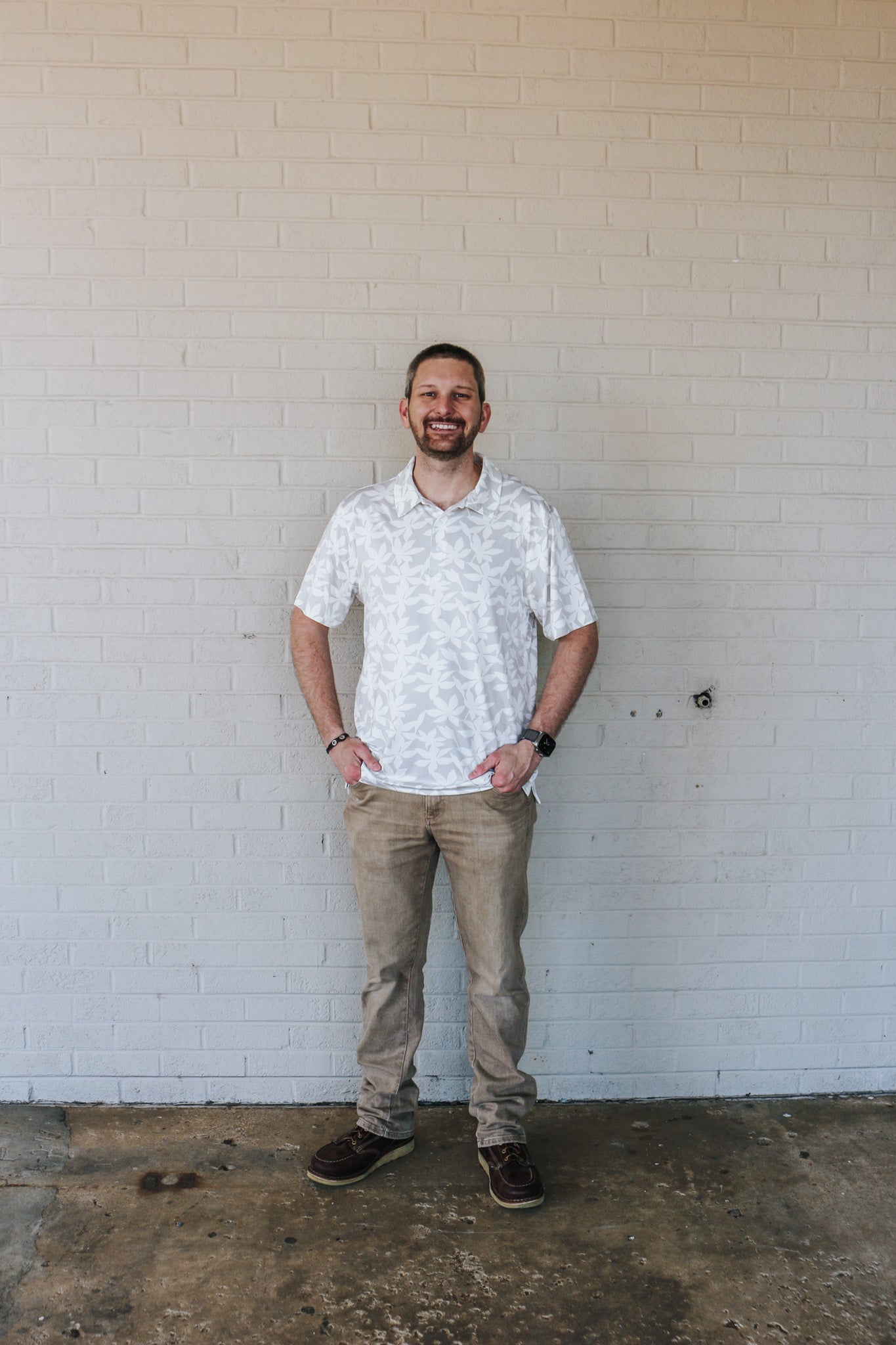 Men's Leaf Pattern Polo- Grey