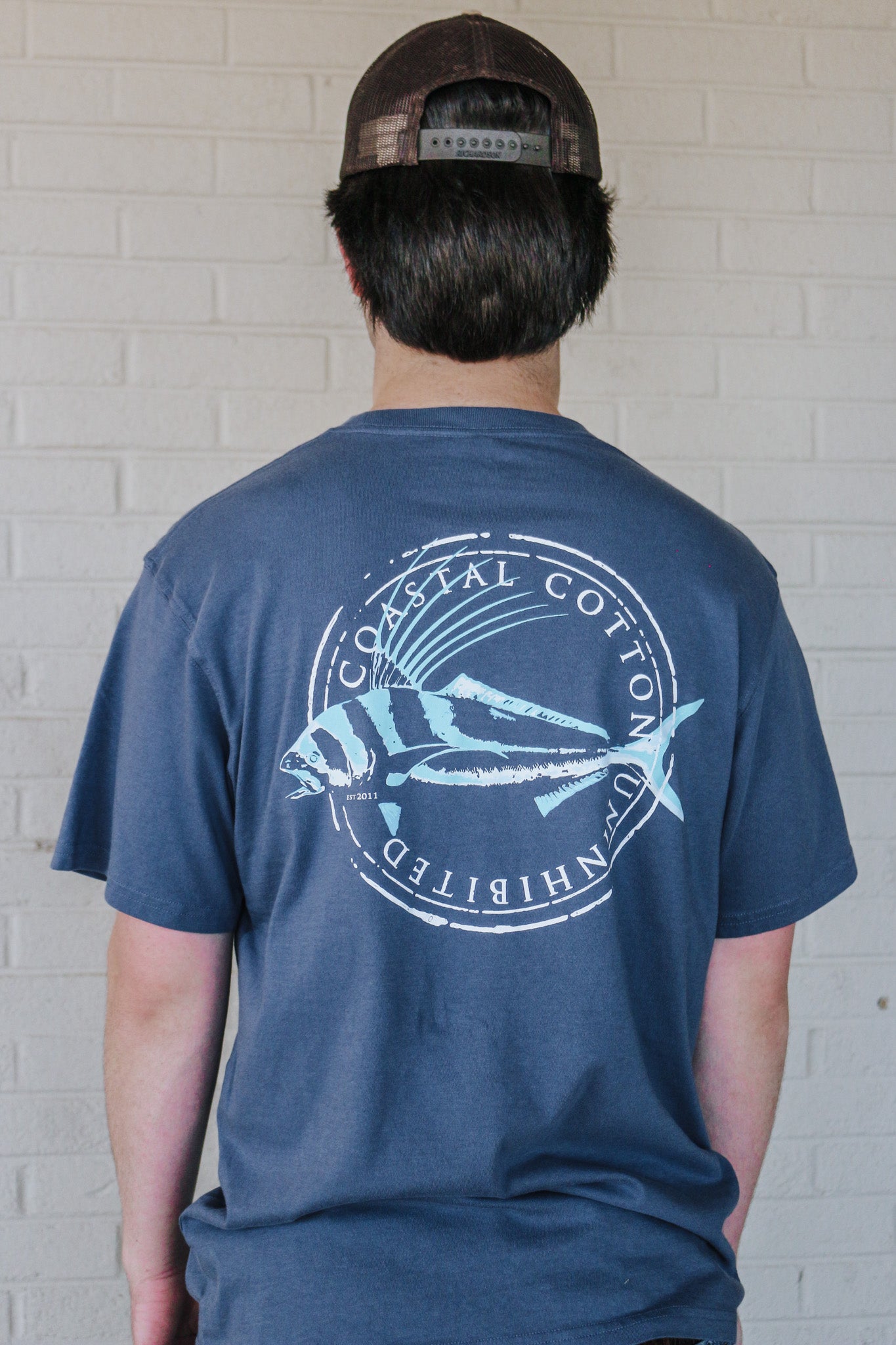 Men's Rooster Fish Short Sleeve Tee- Stone Blue