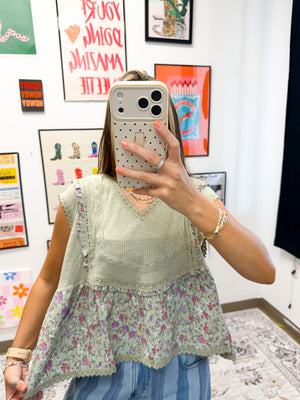Stay Awhile Sage Floral Top