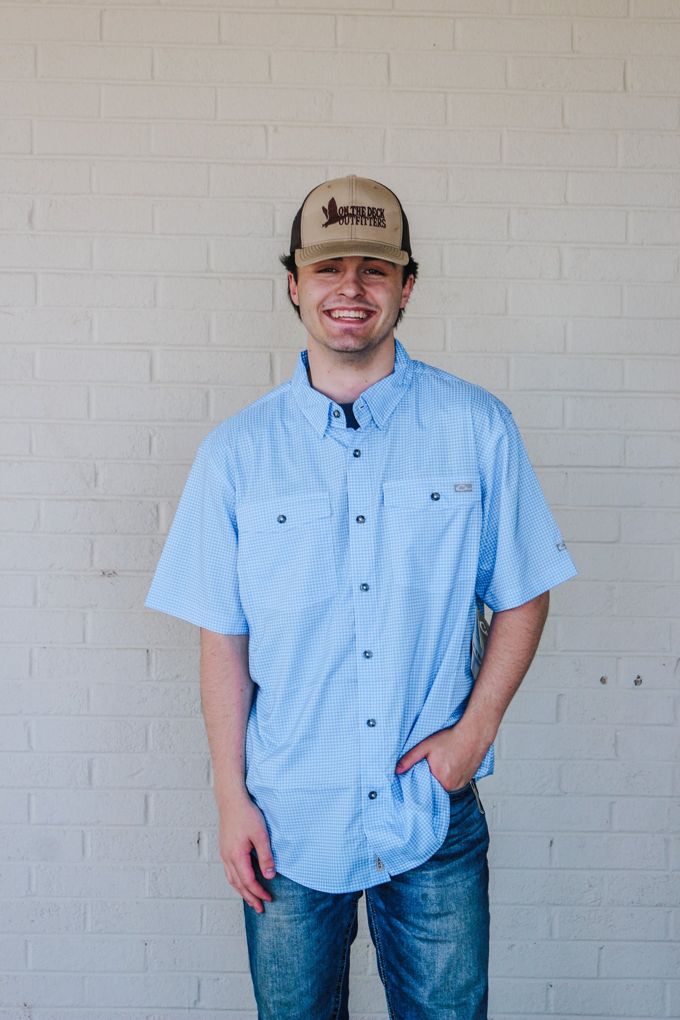 Men's Frat Gingham Check Shirt S/S- Marina Blue