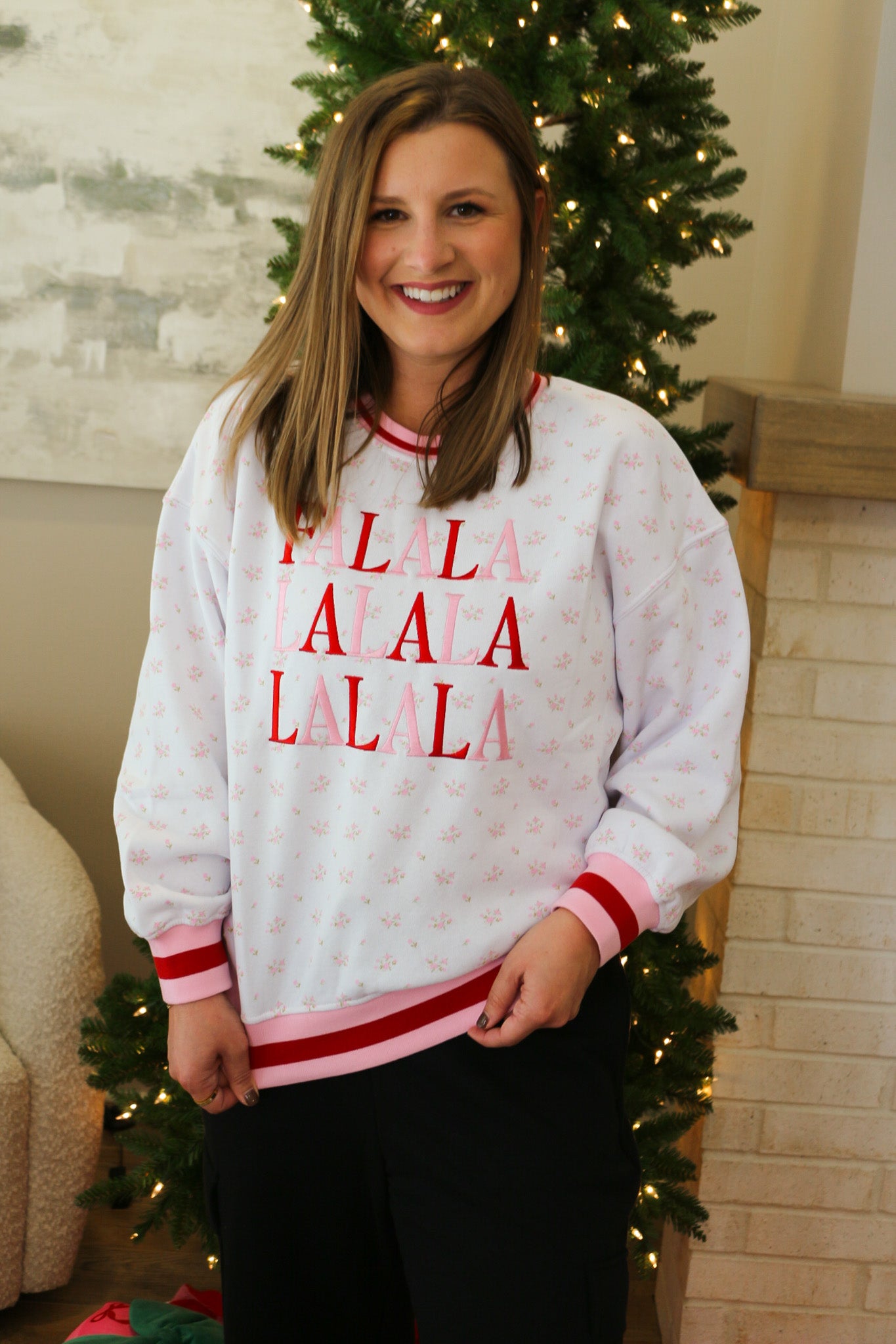 Holiday Dainty Floral Varsity Crewneck Sweatshirt