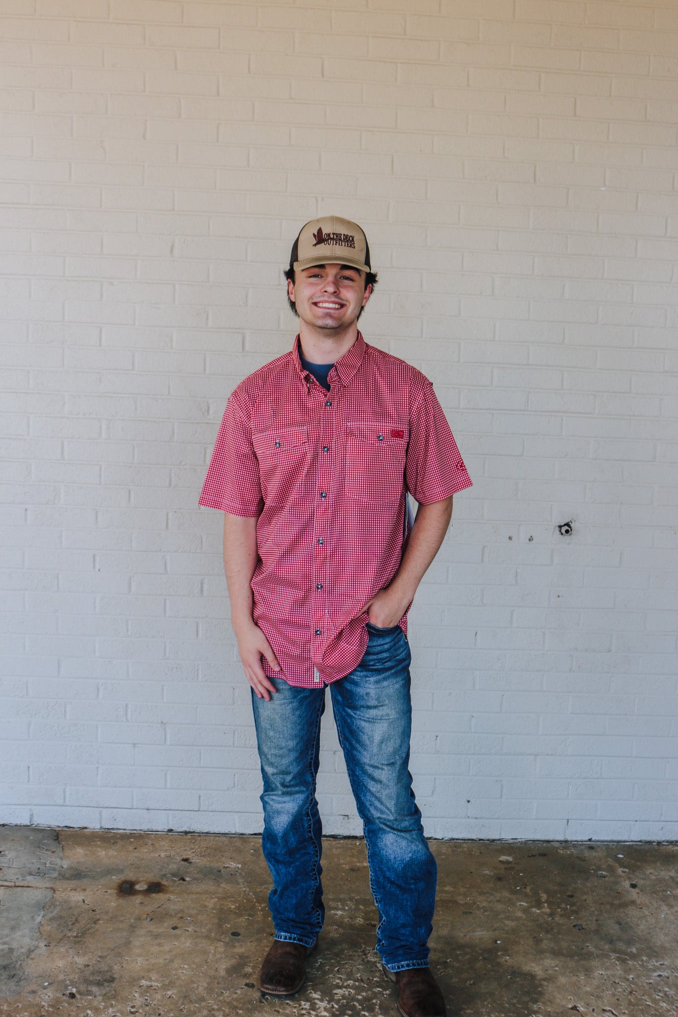 Drake Frat Gingham Check Short Sleeve Shirt- Chili Pepper Red