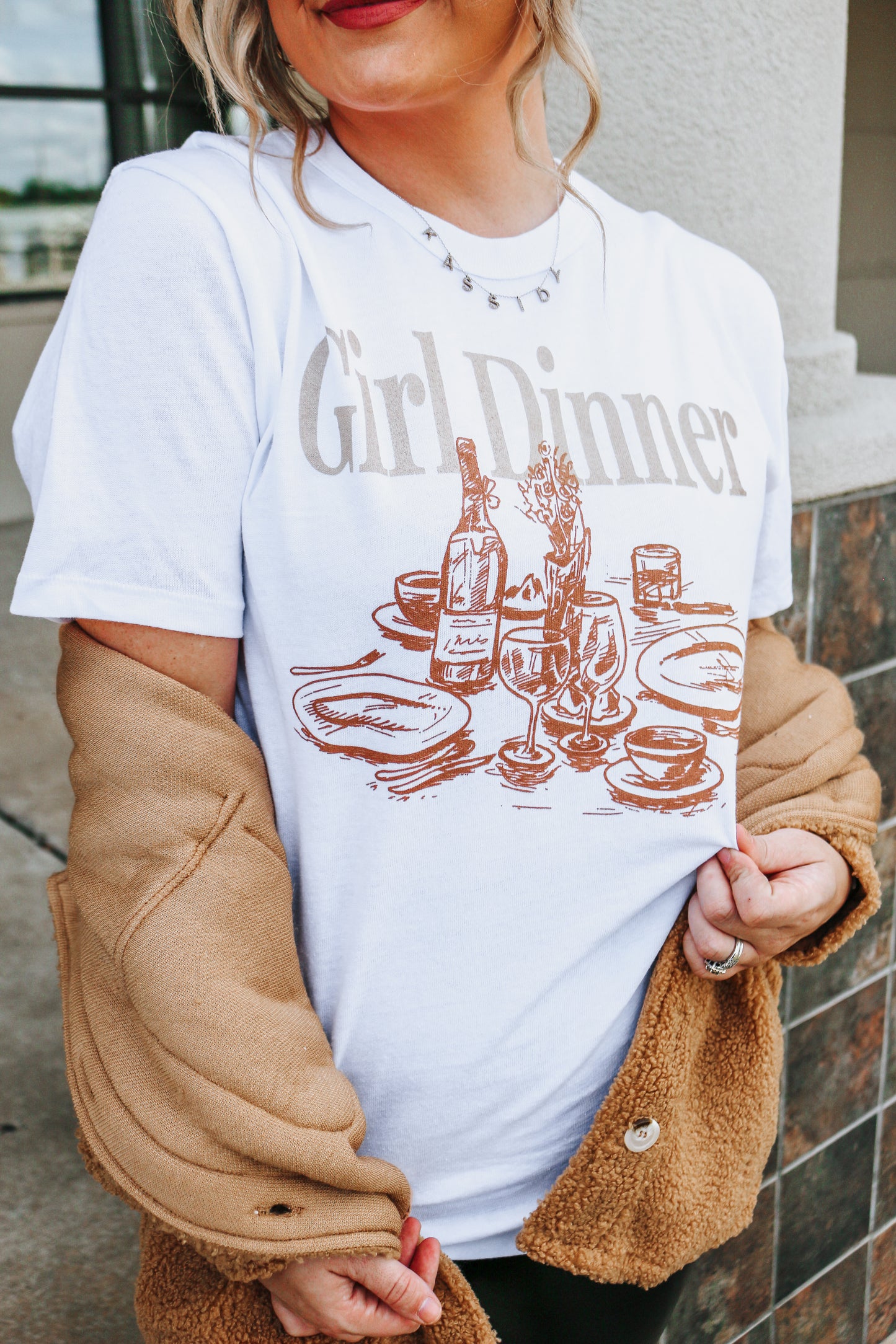 Girl Dinner White Graphic Tee