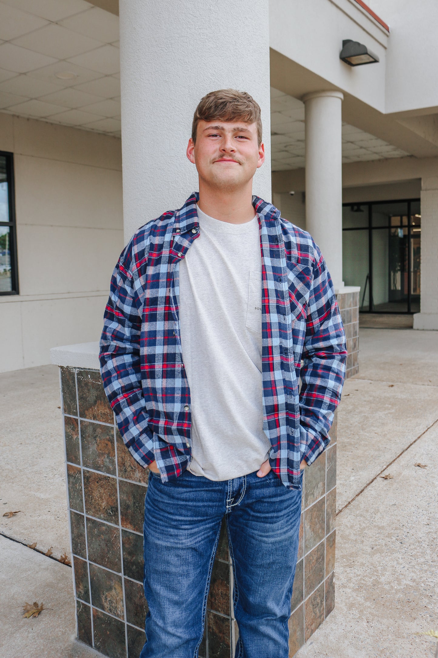 Blue & Red Plaid Flannel Long Sleeve Button Up