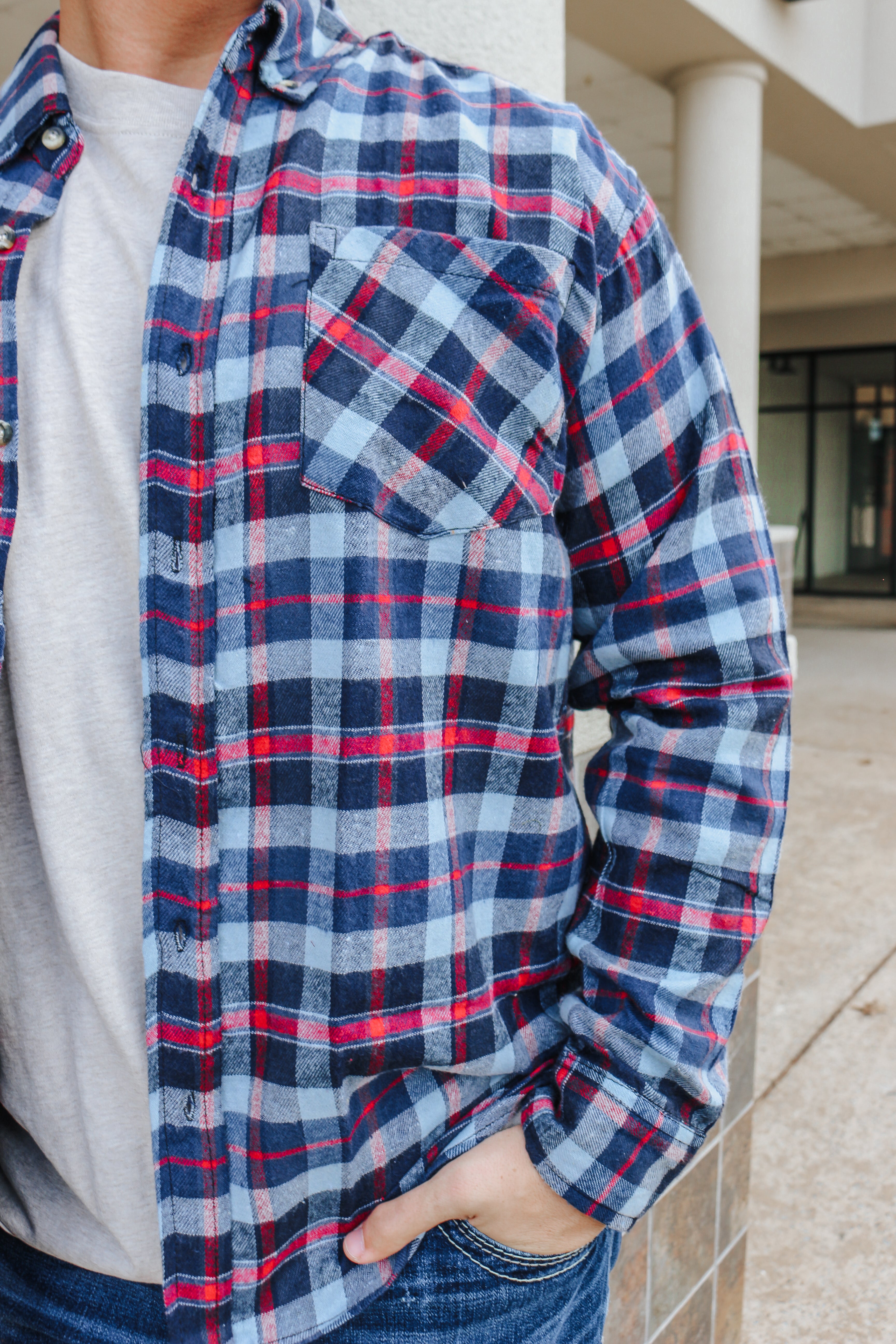 Blue red plaid store shirt