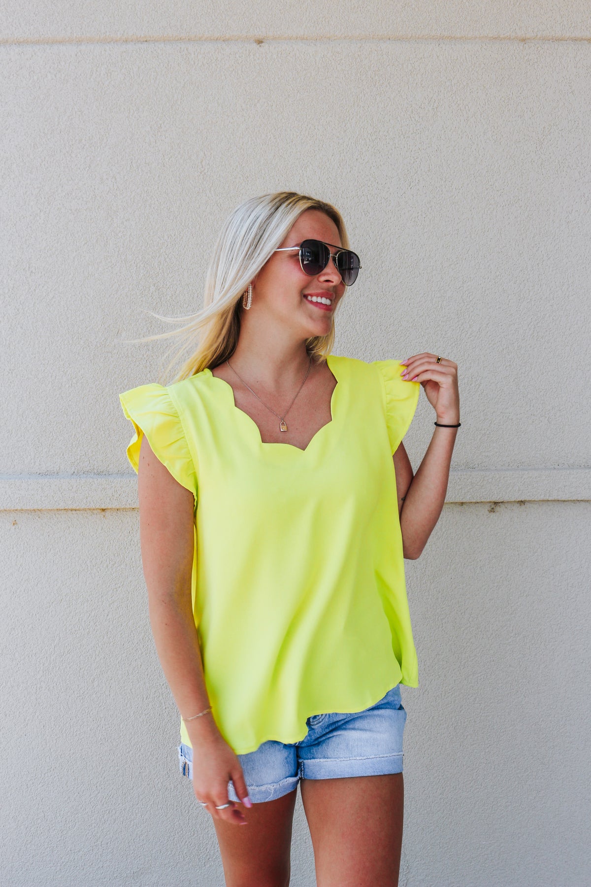 Made It This Far Neon Lime Blouse