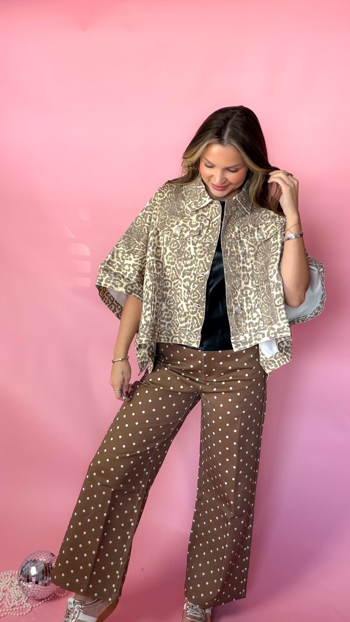 Crazy About You Women's Leopard Denim Cape Jacket