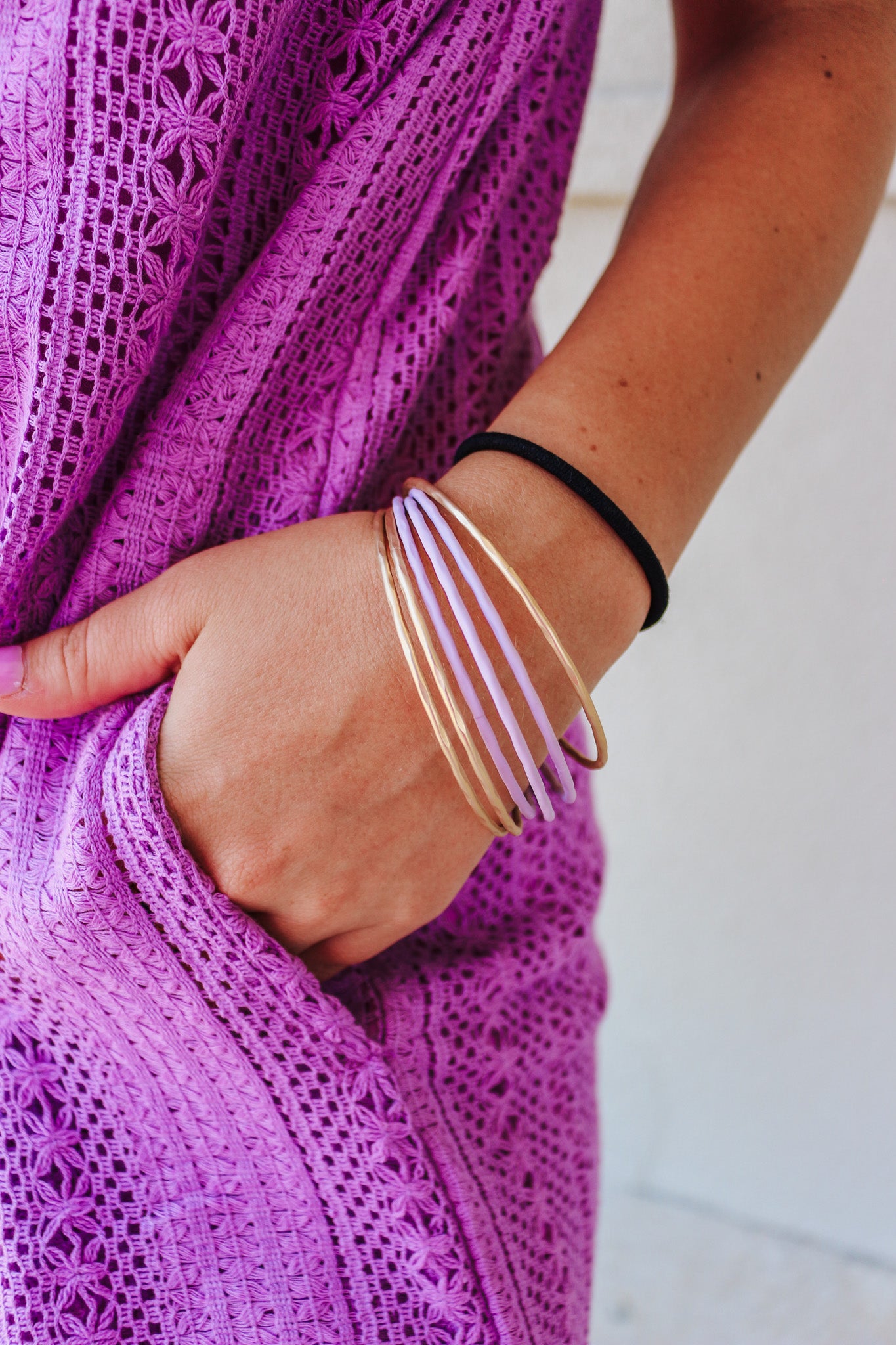 Lavender Color Coated and Metal Gold Bangles Set of 6