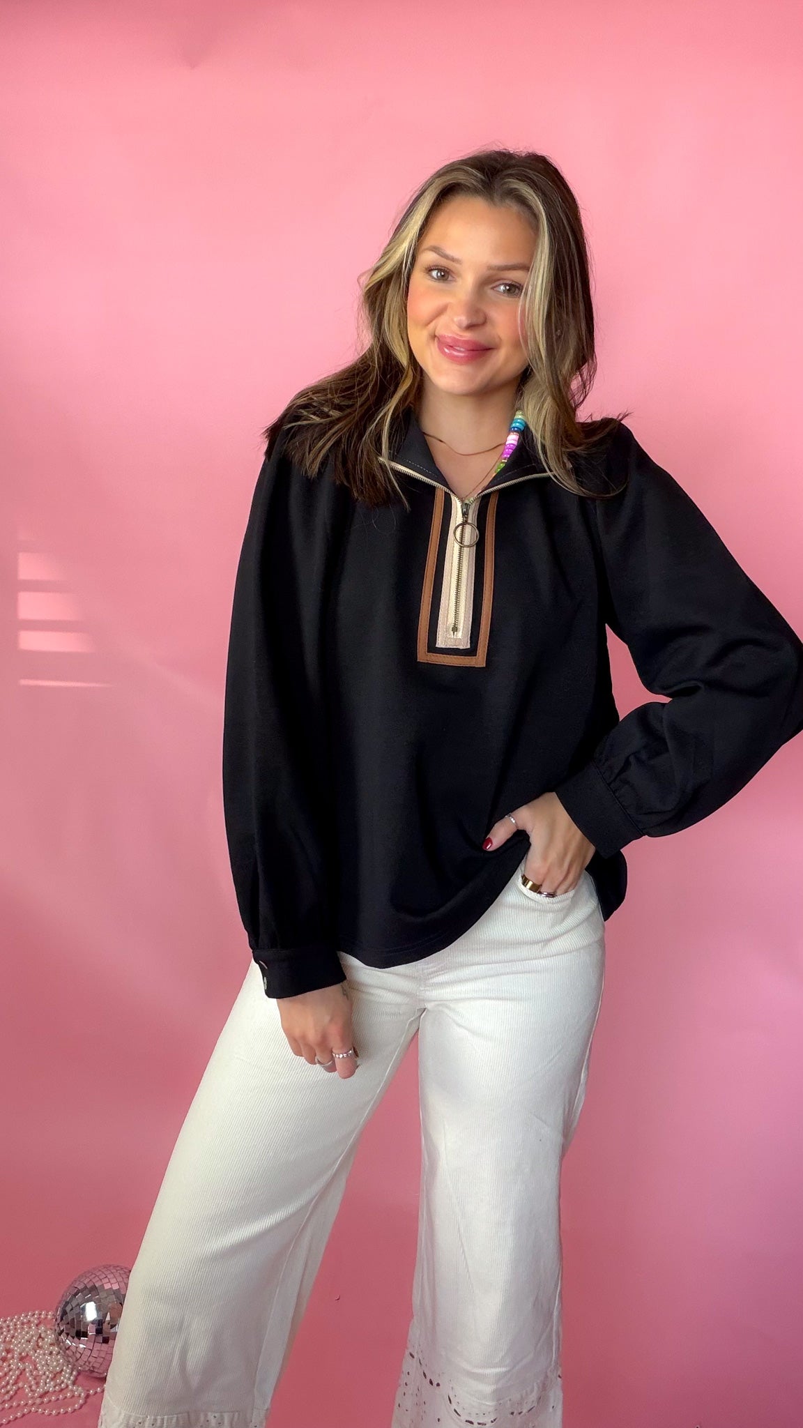 Chic Undercover Women's Black Half Zip Pullover