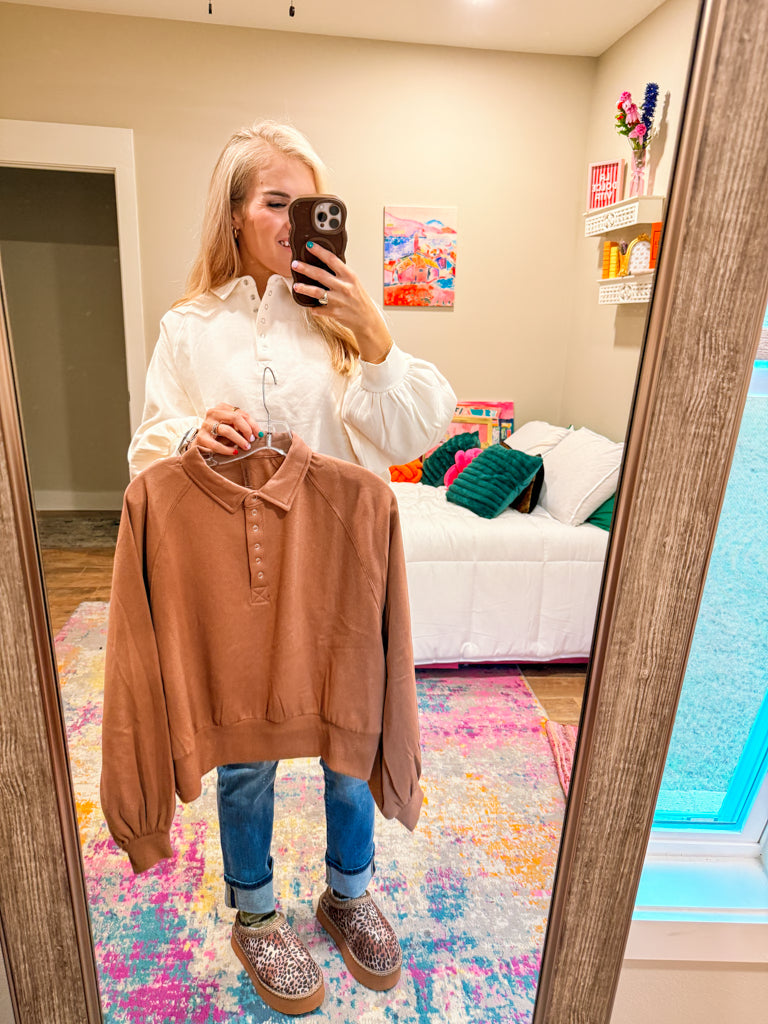 Mark My Words Half Button Top -2 Colors