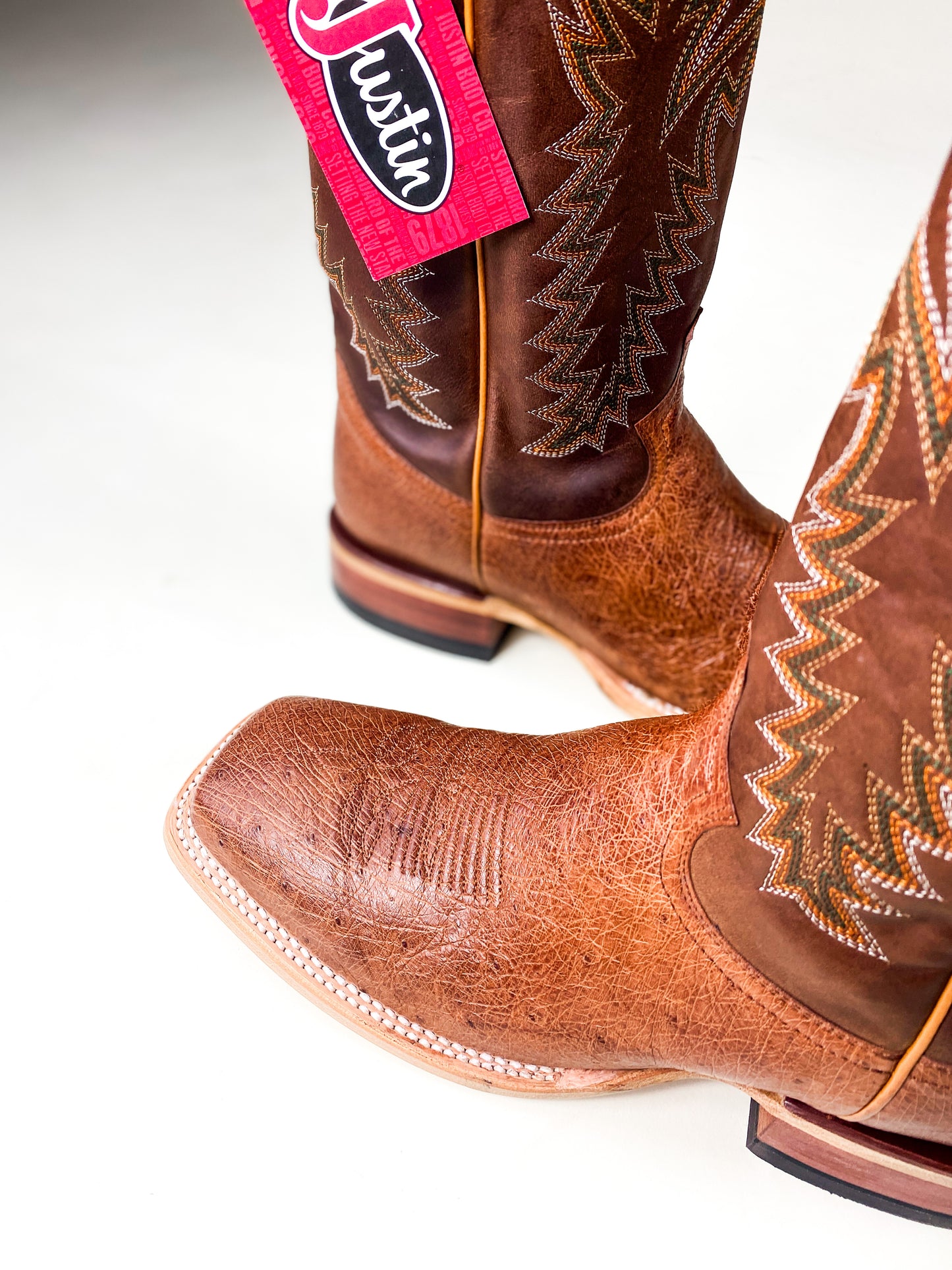 Justin Brown Breck Cognac Vintage Smooth Ostrich Western Boot